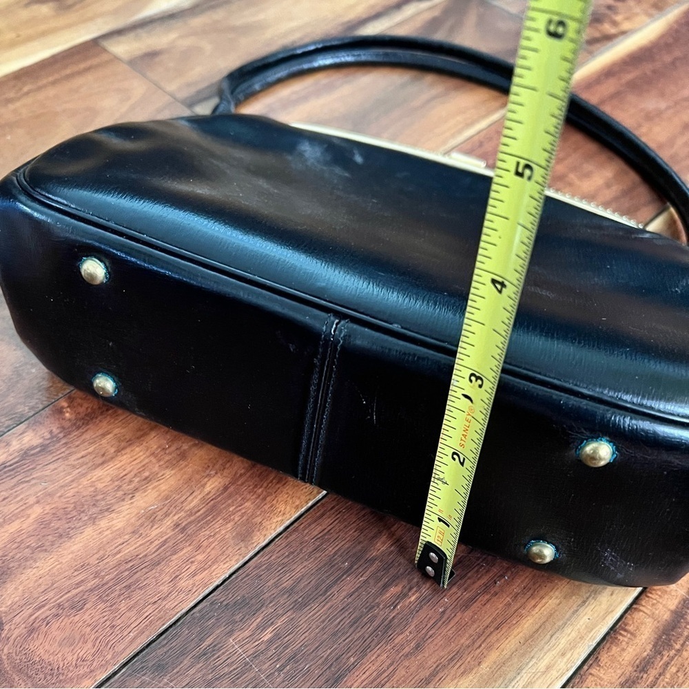 Vintage Black Leather Handbag Purse Retro Glam Party - Picture 8 of 10